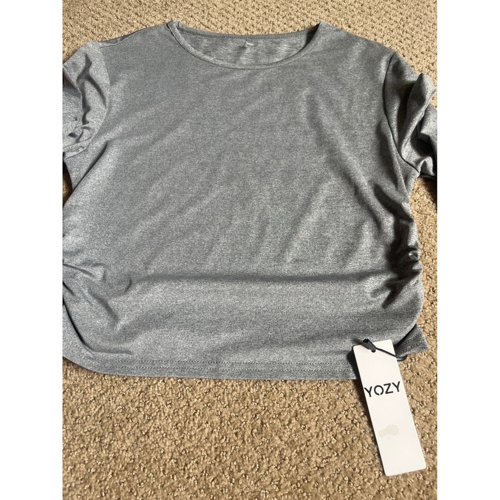 YOZY Womens Long Sleeve  Activewear Top Grey Crew Neck Size L‎ NWT (109